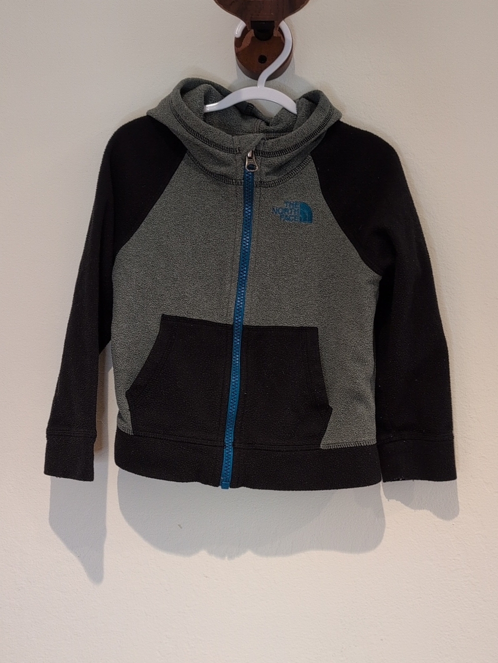 The North Face Kids Grey and Black Full-Zip Hoodie with Blue Zipper